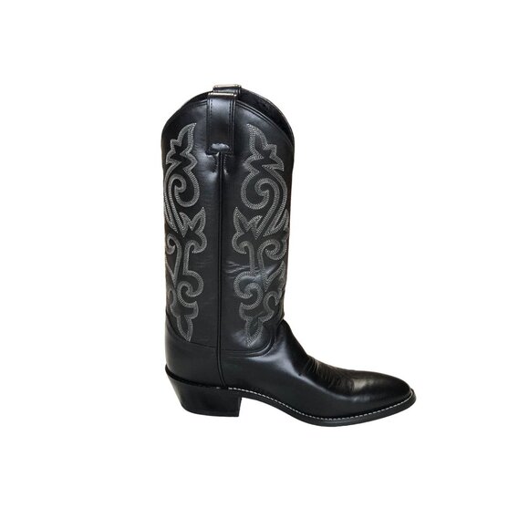 Justin 1409 Cowboy Boots Black Leather Buck Mens 7 1/2 B Western Pull On Rodeo